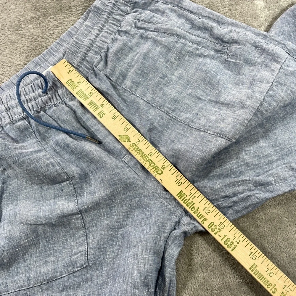 Athleta Pants Women 10P Blue Linen Wide Leg Drawstring Elastic Waist Petite